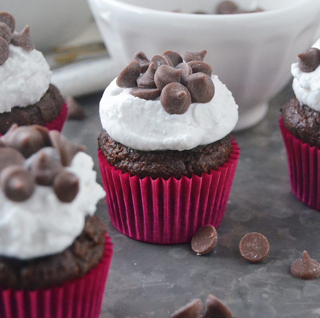 Dog treat recipe for Carob Peppermint Pupcakes With Coconut Cream Frosting