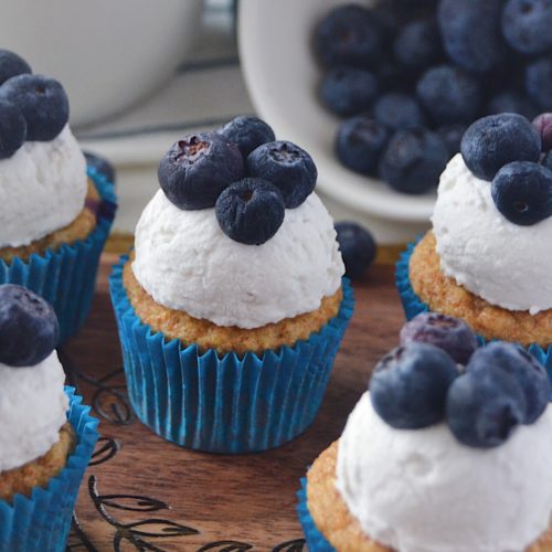 Healthy summer dog treat recipe for Apple Blueberry Pupcakes With Coconut Cream Frosting