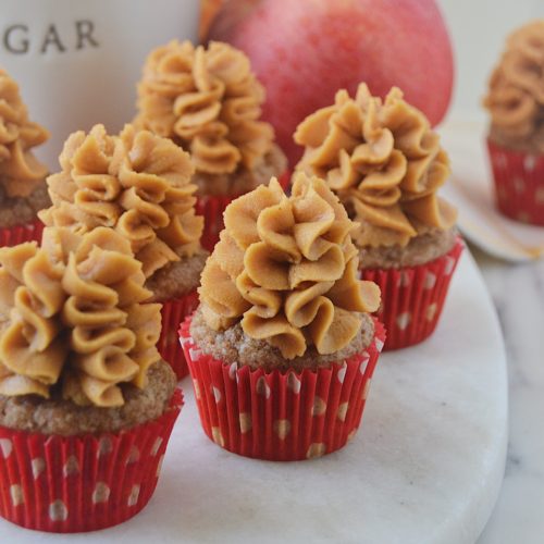 Winter holiday homemade dog treat recipe for Apple Pupcakes With Peanut Butter Cream Frosting